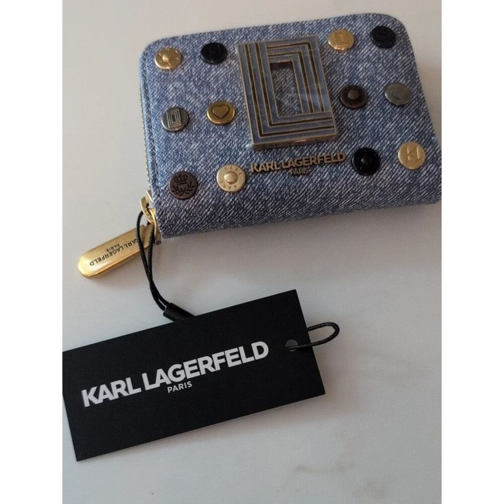 Karl Lagerfeld Denim Blue Studded Compact Wallet NWT $118 - Picture 2 of 7